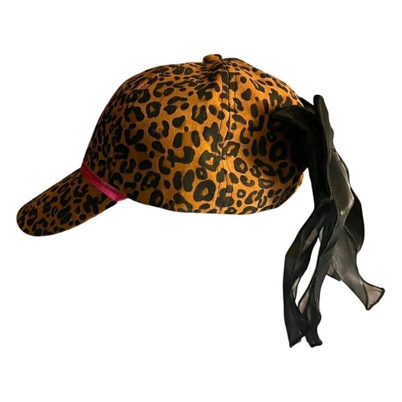 NEW Leopard Print Preppy Adjustable Fit Ponytail Baseball Cap Back Black Bow OS - Picture 3 of 6